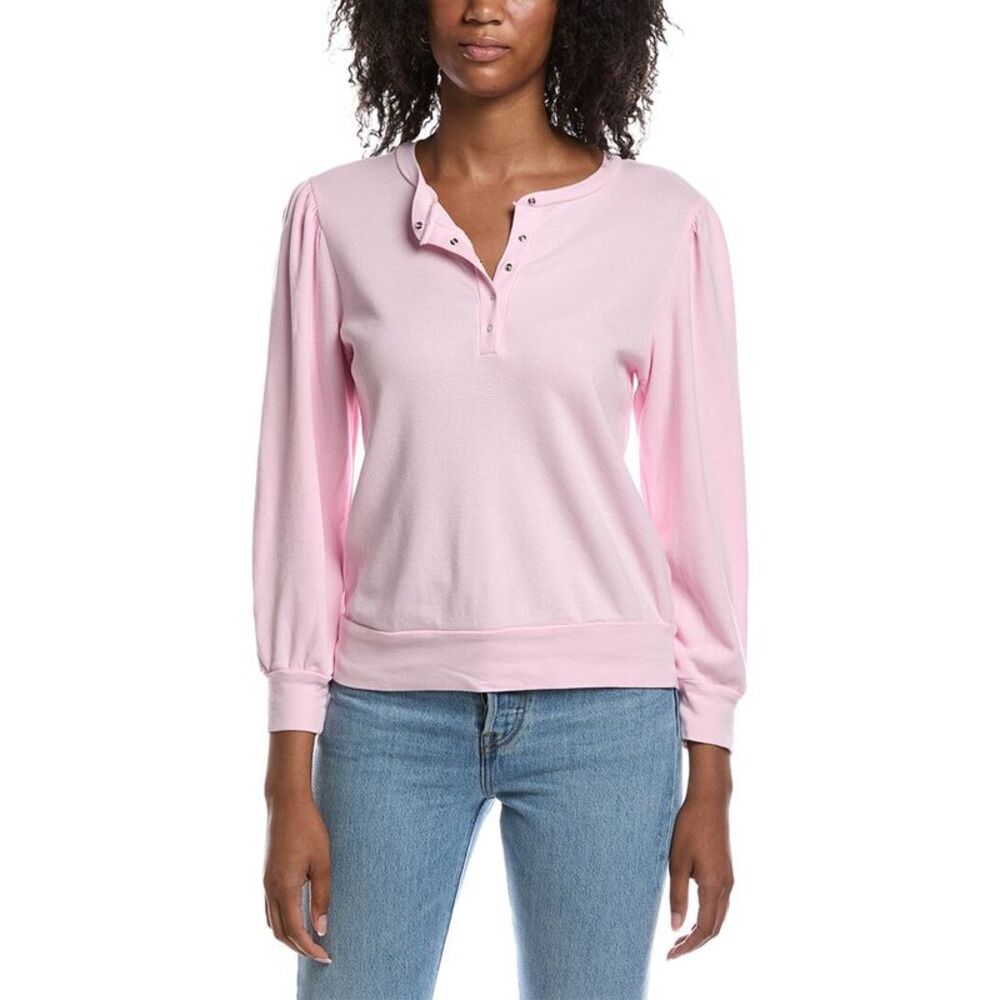 Michael Stars Womens Sophy Puff Sleeve Henley T-Shirt, Pink